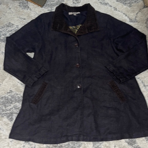 FLaX BOHO Lagenlook 100% Linen With Corduroy Trim Button Blazer/Jacket - Picture 5 of 9